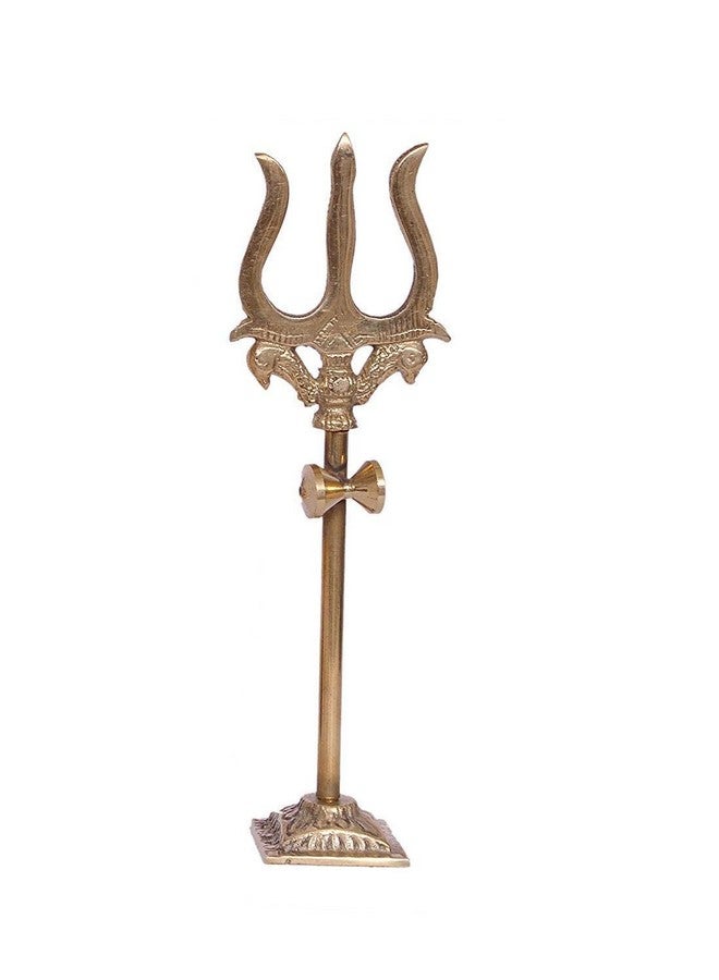 VR Creatives Brass Damru Trishul on Stand Show Piece Decoration Items for Pooja Room, Temple Home Decor, Puja House & Office Mandir H - 10CM - Image 1