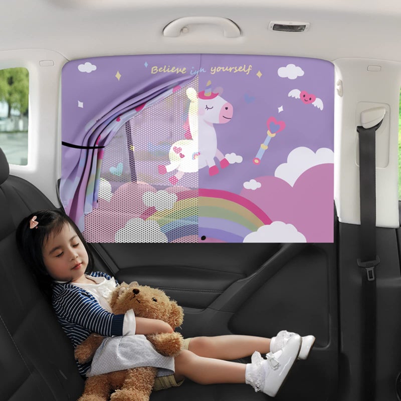 EOHMAK Car Sun Shade for Baby - EOHMAK Car Side Window Sun Shade Cover Upgrade Double Opening Car Interior Curtain Sun Blocker Blind (Unicorn, 1 Pack) - Image 1