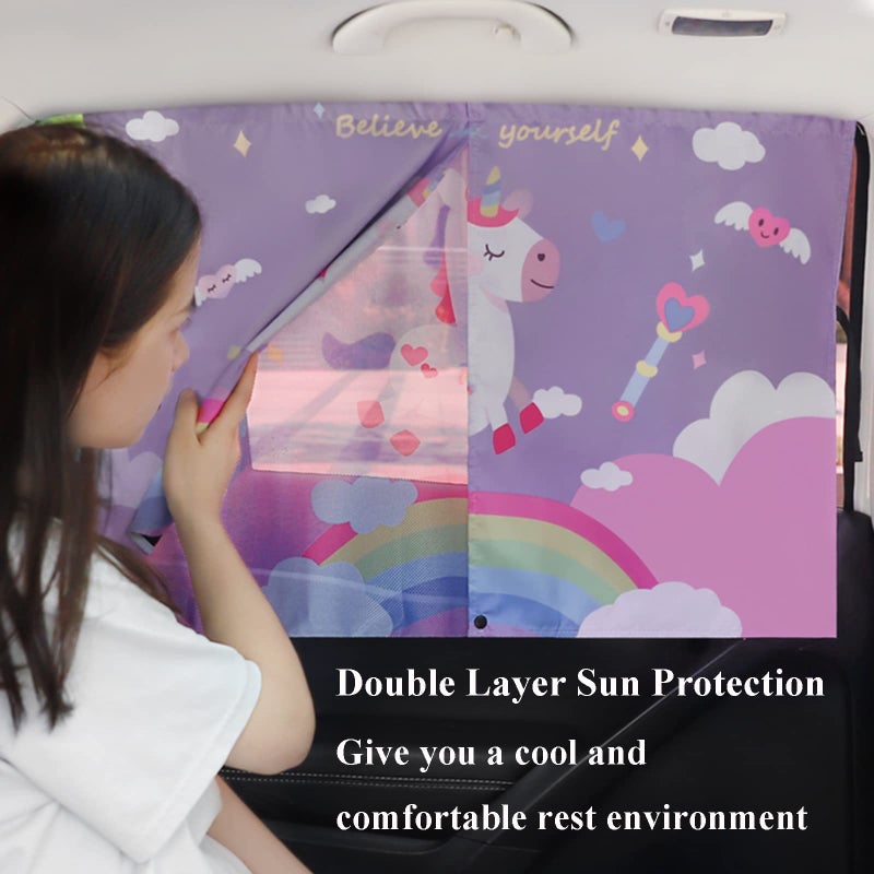 EOHMAK Car Sun Shade for Baby - EOHMAK Car Side Window Sun Shade Cover Upgrade Double Opening Car Interior Curtain Sun Blocker Blind (Unicorn, 1 Pack) - Image 2