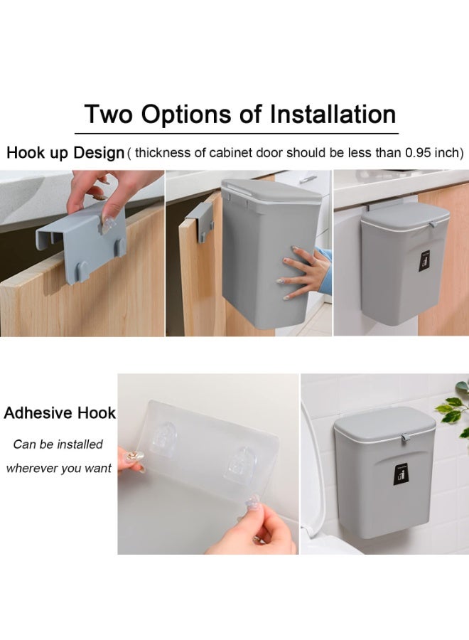Small Kitchen Hanging Trash Can 7L with Lid, Garbage Can Home Waste Bin Domestic Bin for Bathroom Office Bedroom Kitchen - Image 4