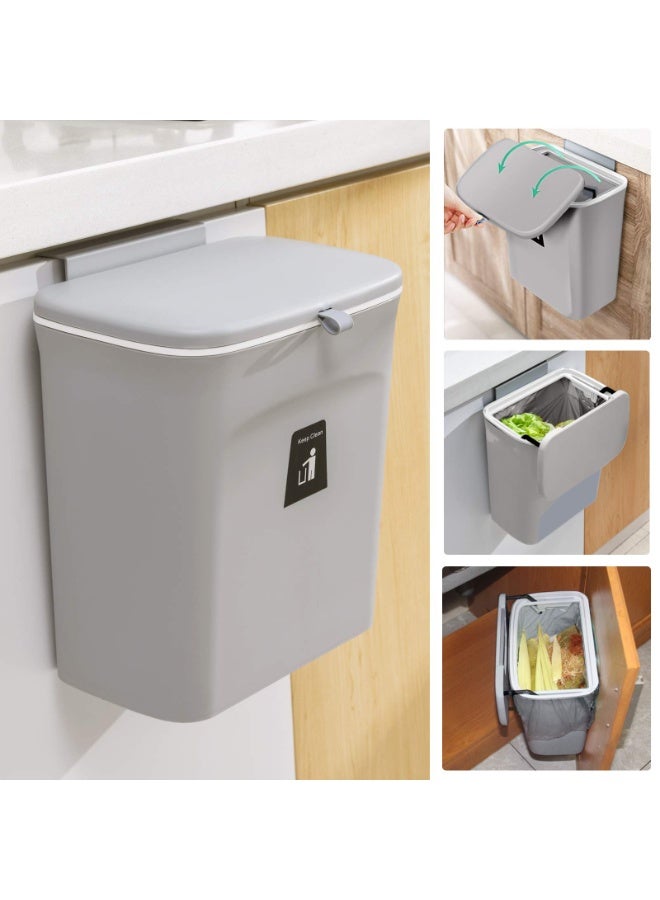 Small Kitchen Hanging Trash Can 7L with Lid, Garbage Can Home Waste Bin Domestic Bin for Bathroom Office Bedroom Kitchen - Image 1