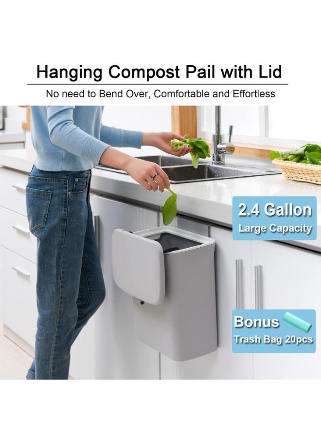 Small Kitchen Hanging Trash Can 7L with Lid, Garbage Can Home Waste Bin Domestic Bin for Bathroom Office Bedroom Kitchen - Image 2