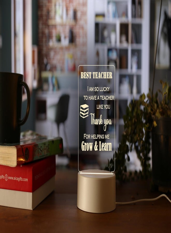 AICA مصباح LED بتصميم اقتباس من AICA لأفضل معلم (قاعدة بيضاء) | هدية مثالية للمعلم أو الأستاذ - Image 1