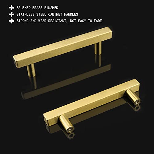Goldenwarm Gold Cabinet Knobs Kitchen Hardware Drawer Pulls - LS1212GD96 Brushed Brass Cabinet Door Handles 3-3/4 Inch Hole Centers T Bar Square Bathroom Cabinet Pulls 30 Pack - Image 3