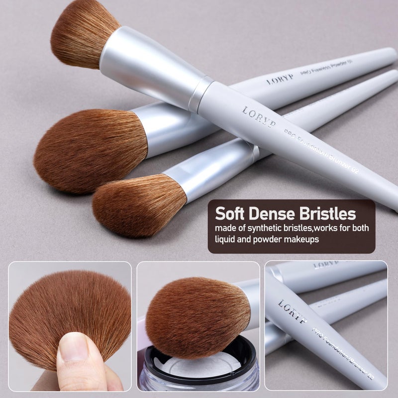 LORYP Makeup Brush Set Soft Vegan Professional Cosmetic Brushes for Face & Eyes Gray 20 Pcs Full-Size - Image 4