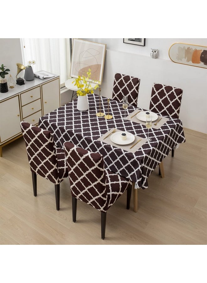 HOUSE OF QUIRK House of Quirk Dining Chair Cover with Table Covers for Kitchen Waterproof Dining Table Cloth (Brown Diamond, 1 Table Cover + 4 Chair Cover)  - Image 1