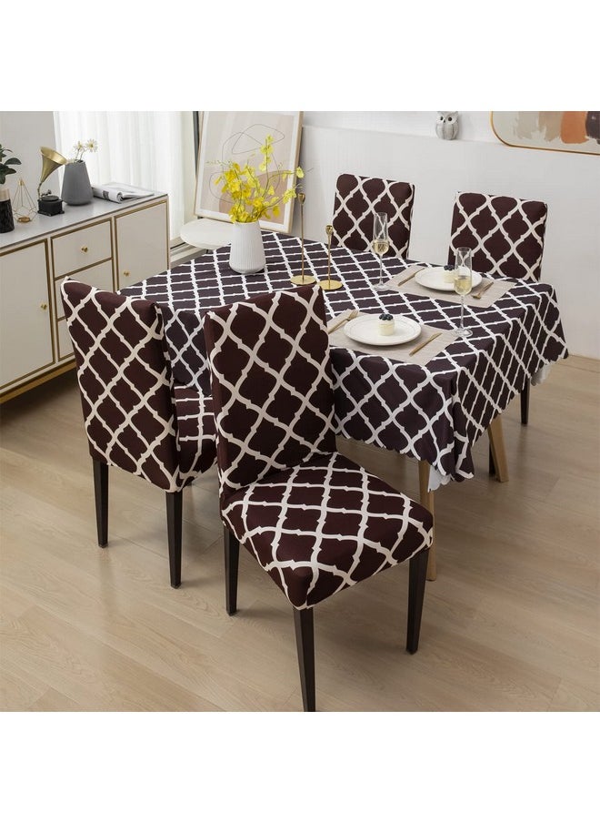HOUSE OF QUIRK House of Quirk Dining Chair Cover with Table Covers for Kitchen Waterproof Dining Table Cloth (Brown Diamond, 1 Table Cover + 4 Chair Cover)  - Image 3