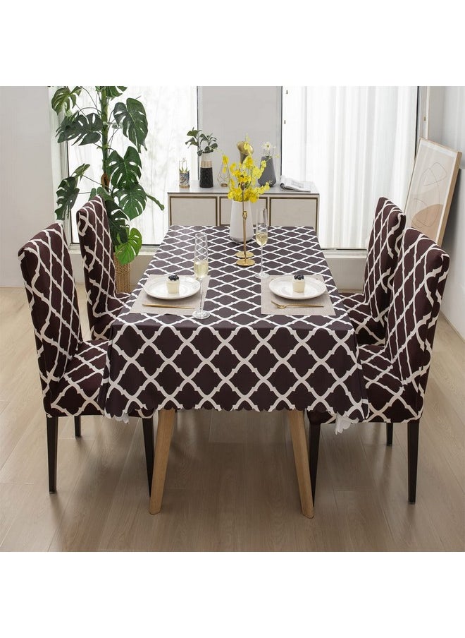 HOUSE OF QUIRK House of Quirk Dining Chair Cover with Table Covers for Kitchen Waterproof Dining Table Cloth (Brown Diamond, 1 Table Cover + 4 Chair Cover)  - Image 2
