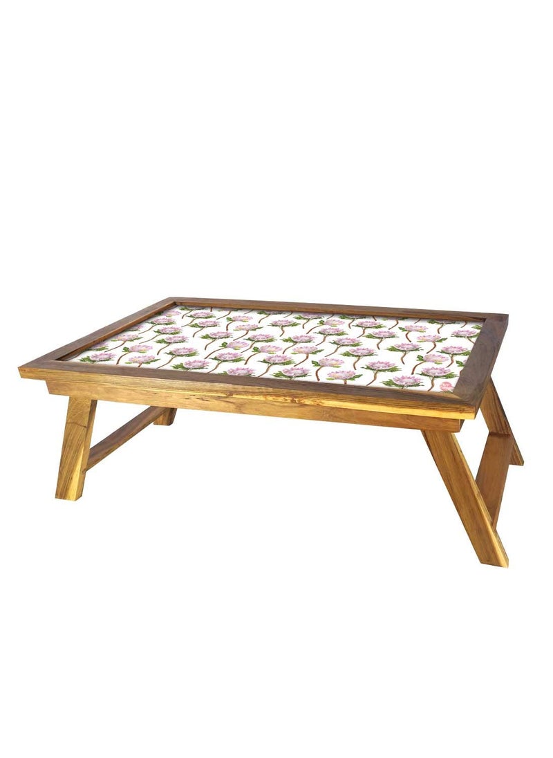 Nutcase Nutcase Folding Laptop Table for Home Bed Lapdesk Breakfast Table Foldable Teak Wooden Study Desk Flower Buds  - Image 3