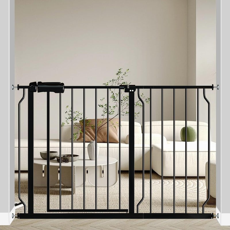 Fairy Baby Fairy Baby Walk Through Black Baby Gate 43548 Inch Wide Pressure Mounted Safety Gate with Door No Drill Tension Metal Gate for Dog and Toddler 
