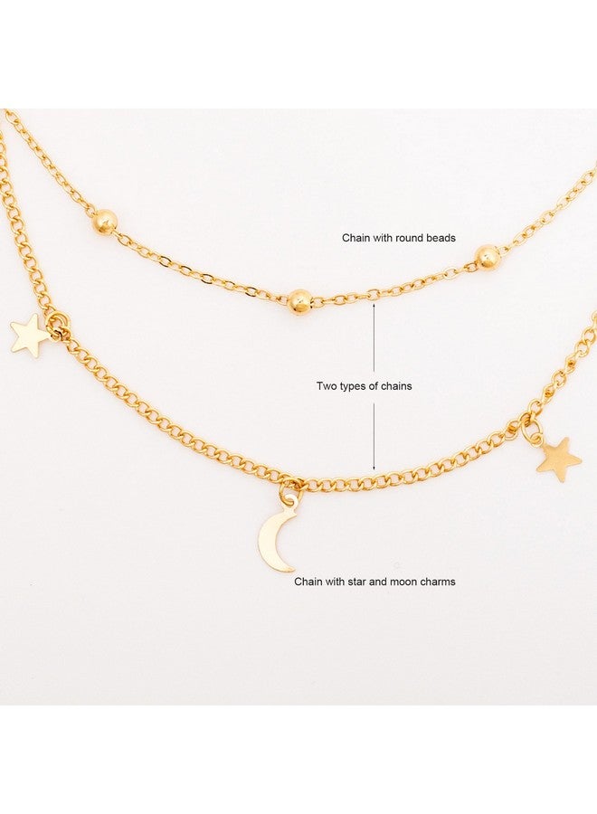 BaubleStar Fashion Layering Star Moon Charm Pendant Tassel Necklace Gold Chain Choker Collar Multi Layered Statement Jewelry For Women - Image 5
