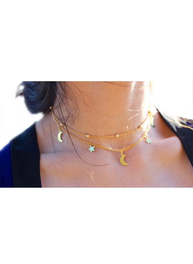 BaubleStar Fashion Layering Star Moon Charm Pendant Tassel Necklace Gold Chain Choker Collar Multi Layered Statement Jewelry For Women - Image 2