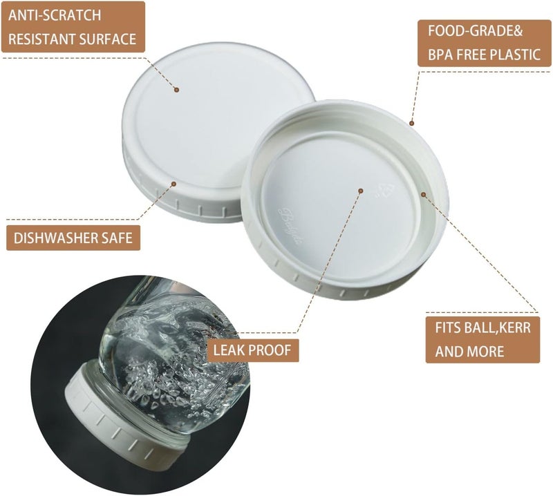 Bedgeta 18 Pack White Plastic Mason Jar Lids with Silicone Rings, 9 Wide Mouth & 9 Regular Mouth Canning Lids for Ball & Kerr and More, 86mm &70mm Plastic Mason Jar Lids - Image 2
