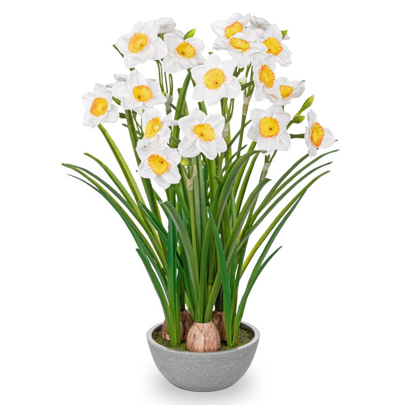 Villa Como Artificial Flowers in Pot 16" Fuax Daffodil Potted Flowers Plant Decor Room Farmhouse Fake White Flower Plants Centerpieces Desktop Spring Summer Flowers Home Decor Indoor for Living Room Kitchen - Image 1