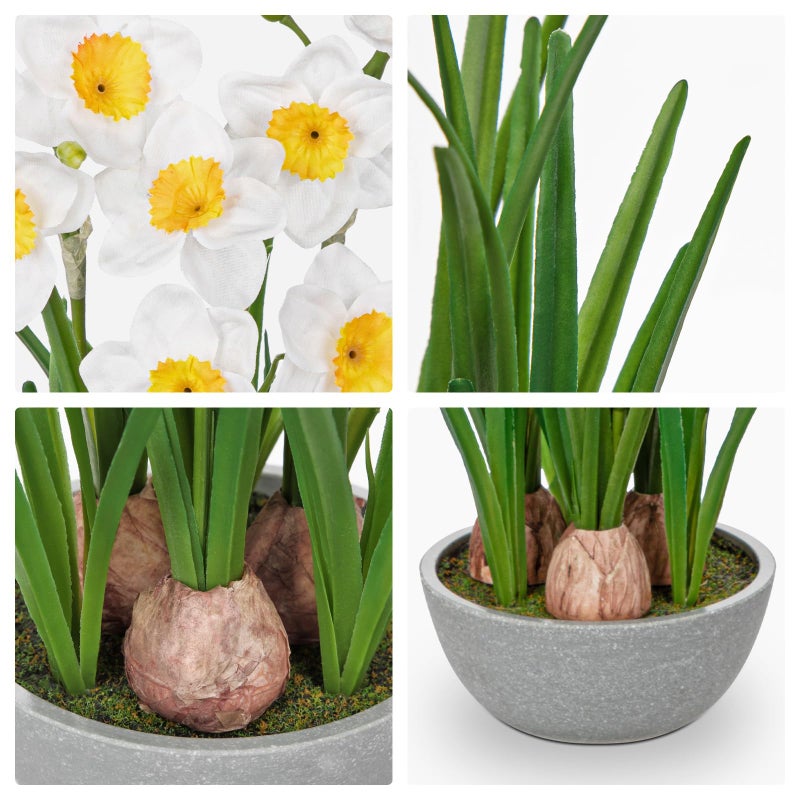 Villa Como Artificial Flowers in Pot 16" Fuax Daffodil Potted Flowers Plant Decor Room Farmhouse Fake White Flower Plants Centerpieces Desktop Spring Summer Flowers Home Decor Indoor for Living Room Kitchen - Image 3