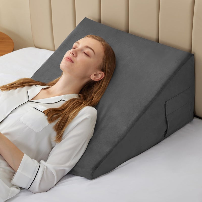 Bedluxe Bed Wedge Pillow for Sleeping 8 Inch Memory Foam Wedge Pillow Post Surgery Triangle Pillows Wedge Elevated Support Pillows for Sleeping Acid Reflux  Snoring  Removable Washable Cover