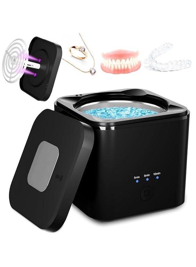 2 IN 1 Ultrasonic Jewelry Cleaner 45kHz Professional Portable Ultrasonic Retainer Cleaner Machine for Dentures with 2UV-Light and 3 Time Mode for Retainer  Mouth Guard  Watch  Ring -Home and Travel - Image 1