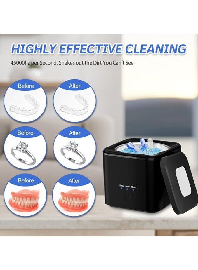 2 IN 1 Ultrasonic Jewelry Cleaner 45kHz Professional Portable Ultrasonic Retainer Cleaner Machine for Dentures with 2UV-Light and 3 Time Mode for Retainer  Mouth Guard  Watch  Ring -Home and Travel - Image 2