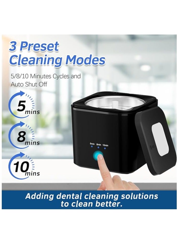 2 IN 1 Ultrasonic Jewelry Cleaner 45kHz Professional Portable Ultrasonic Retainer Cleaner Machine for Dentures with 2UV-Light and 3 Time Mode for Retainer  Mouth Guard  Watch  Ring -Home and Travel - Image 4