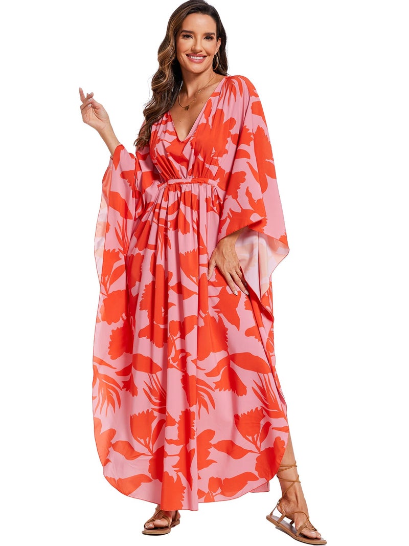 Moss Rose Kaftan Dresses for Women V Neck Summer Swimsuit Cover up Caftan Maxi Beach Dresses - Image 3