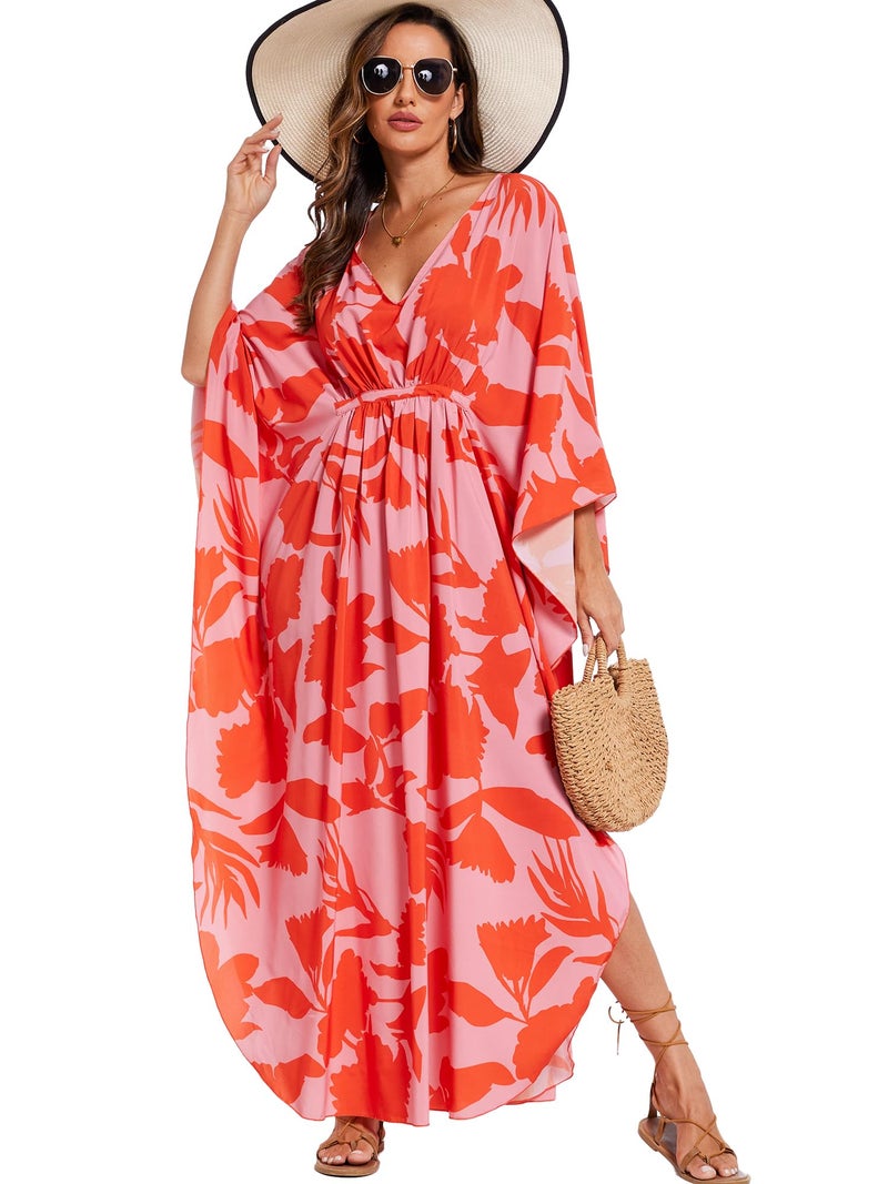 Moss Rose Kaftan Dresses for Women V Neck Summer Swimsuit Cover up Caftan Maxi Beach Dresses - Image 1