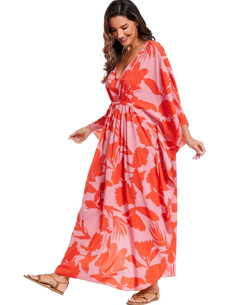 Moss Rose Kaftan Dresses for Women V Neck Summer Swimsuit Cover up Caftan Maxi Beach Dresses - Image 5