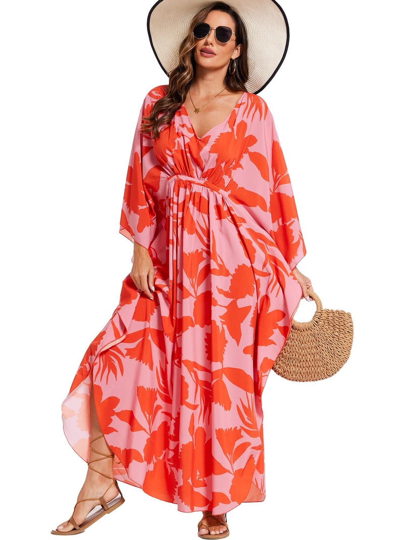 Moss Rose Kaftan Dresses for Women V Neck Summer Swimsuit Cover up Caftan Maxi Beach Dresses - Image 4