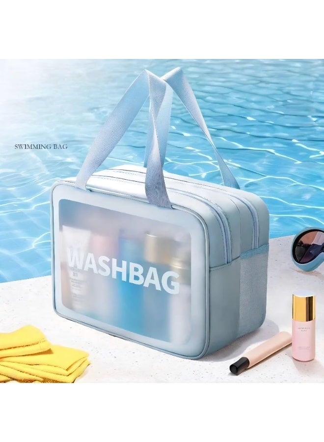 Wash Bag | Separate Wet/Dry Compartments | Clear Toiletry Organizer Pouch for Cosmetics, Shower, & Gym - Image 1