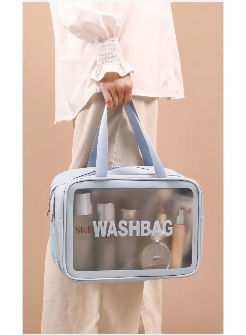 Wash Bag | Separate Wet/Dry Compartments | Clear Toiletry Organizer Pouch for Cosmetics, Shower, & Gym - Image 2