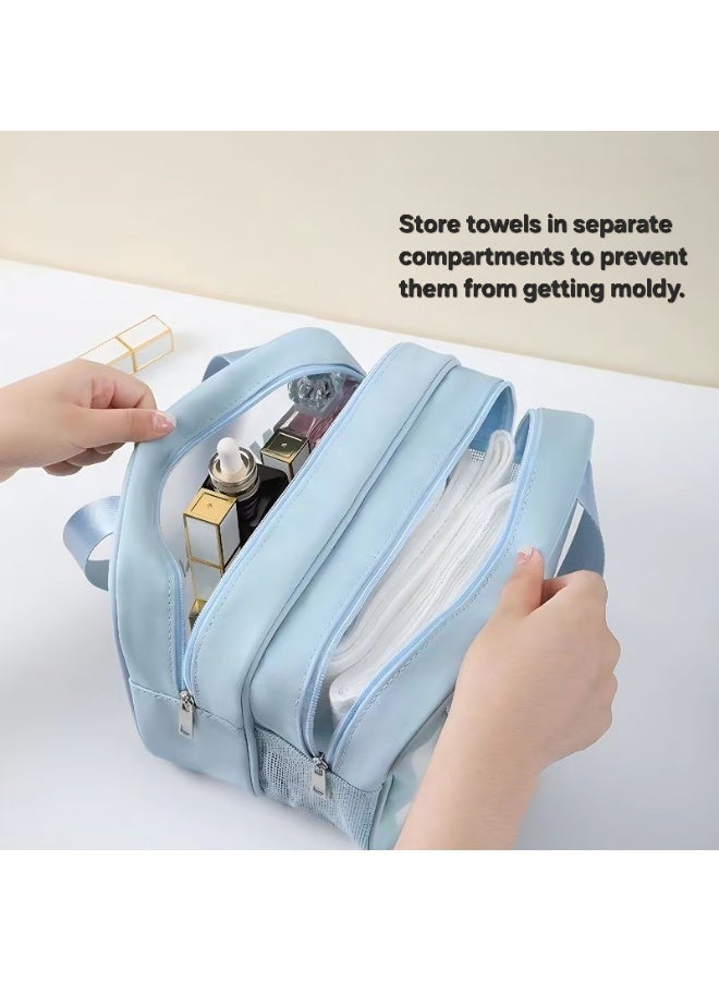 Wash Bag | Separate Wet/Dry Compartments | Clear Toiletry Organizer Pouch for Cosmetics, Shower, & Gym - Image 3