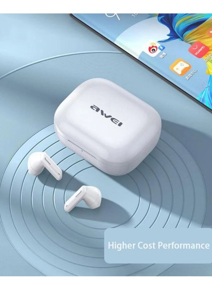 أوي AWEI سماعات أذن رياضية لاسلكية حقيقية بيضاء مع علبة شحن - Image 2