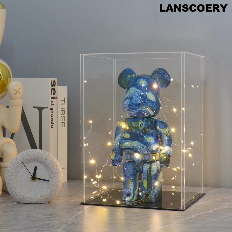 LANSCOERY Acrylic Display Case, Assemble Showcase Display Box for Collectibles, with Dustproof & Seamless Display Design, 10x10x14inch Black Base - Image 3