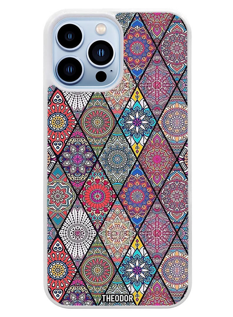 Theodor Protective Case Cover For APPLE IPHONE 14 Pro Mandala art (White Bumper) - Image 1