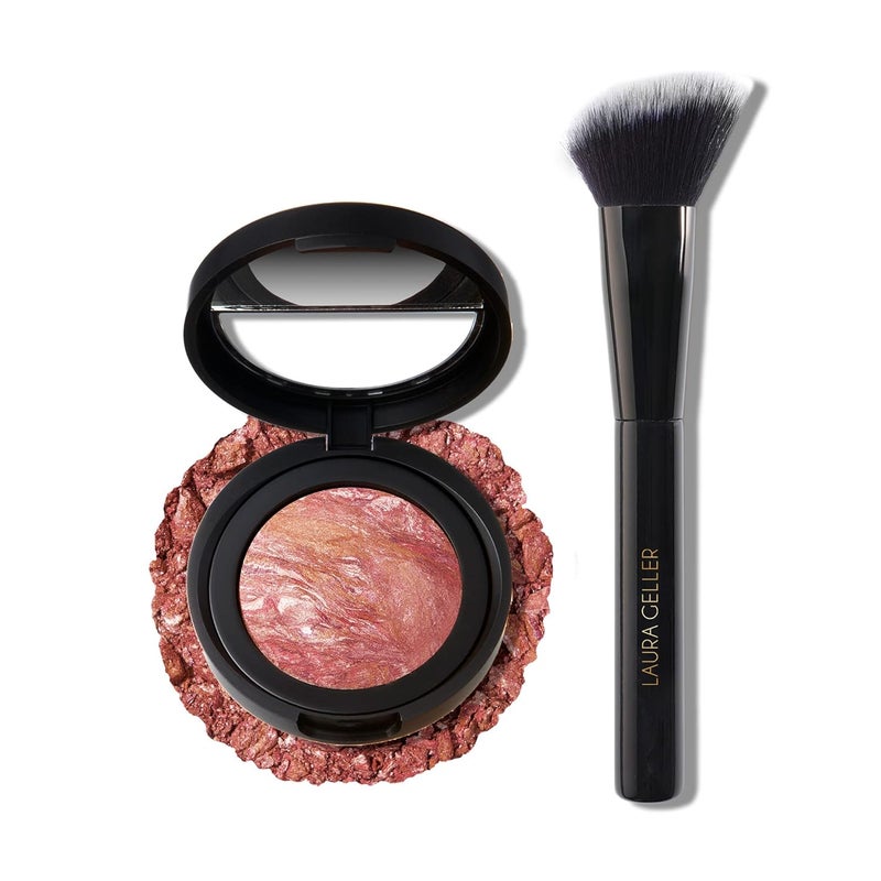 LAURA GELLER NEW YORK Baked BlushnBrighten Marbleized Blush  Apricot Berry  Angled Blush Brush 2pc Set