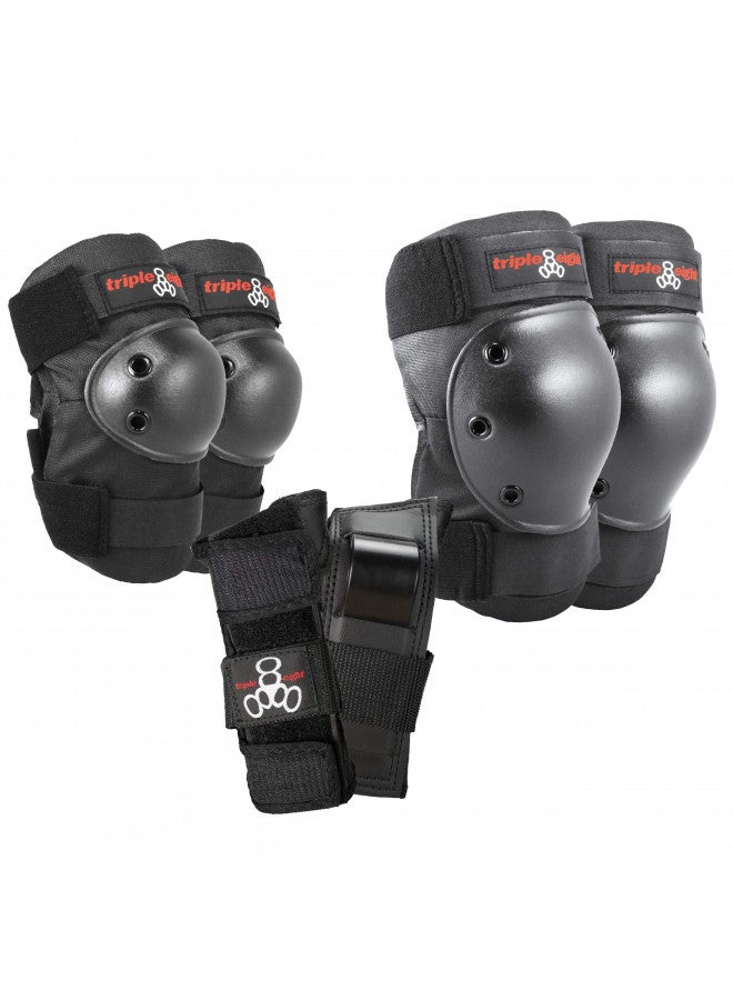 Triple 8 مجموعة وسادات سلسلة تريبل إيت سيفر مع وسادات للركب، وسادات للمرفقين ووسادات للمعصم، للأطفال، أسود - Image 1