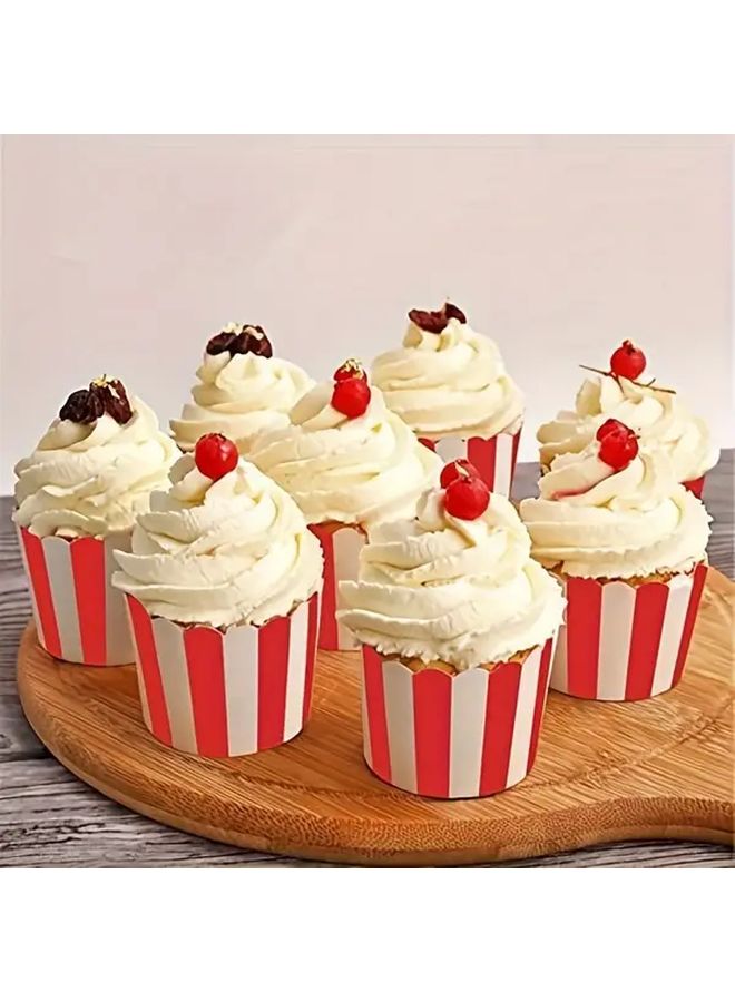 Red And White Striped Cupcake Liners 50pcs Heavy Duty For Baking Party Dessert - Image 3