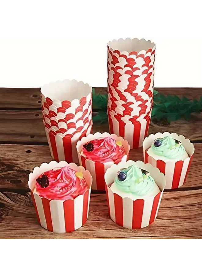 Red And White Striped Cupcake Liners 50pcs Heavy Duty For Baking Party Dessert - Image 1
