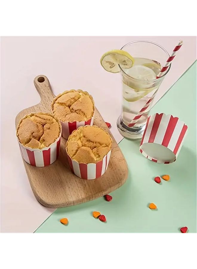 Red And White Striped Cupcake Liners 50pcs Heavy Duty For Baking Party Dessert - Image 5