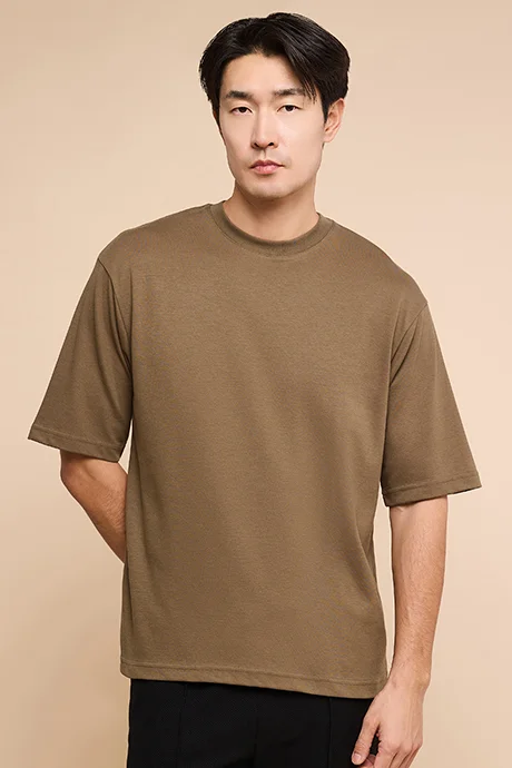أر أند بي Solid T-Shirt with Crew Neck and Short Sleeves