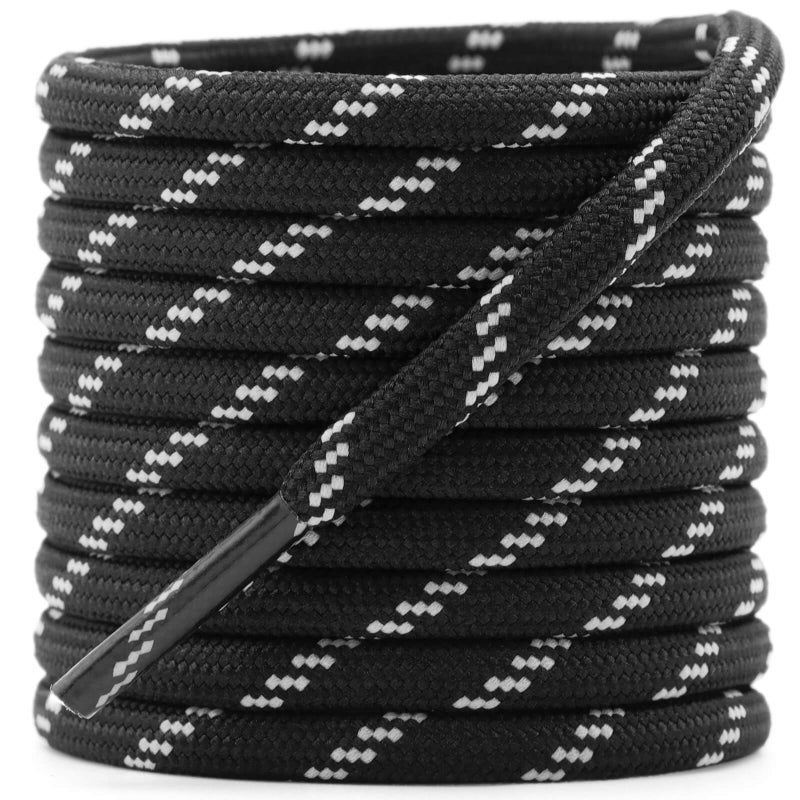 DELELE Round Work Boot Laces: 55 inch Black White Heavy Duty Hiking Shoe Laces for Boots 2 Pair - Image 1