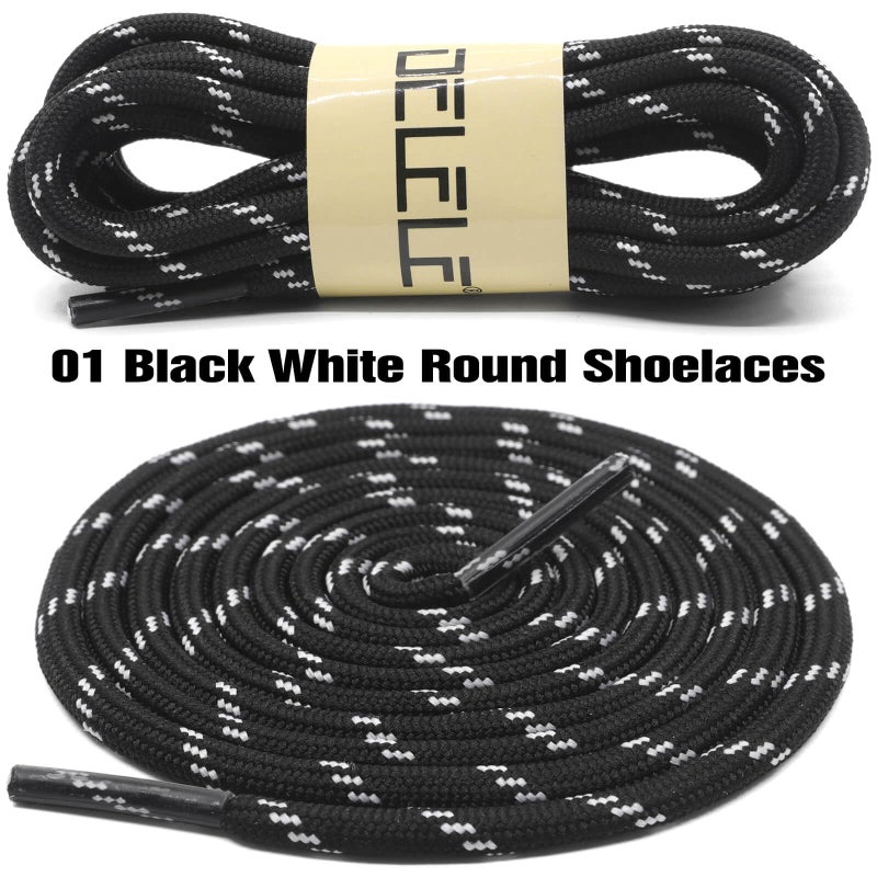 DELELE Round Work Boot Laces: 55 inch Black White Heavy Duty Hiking Shoe Laces for Boots 2 Pair - Image 2