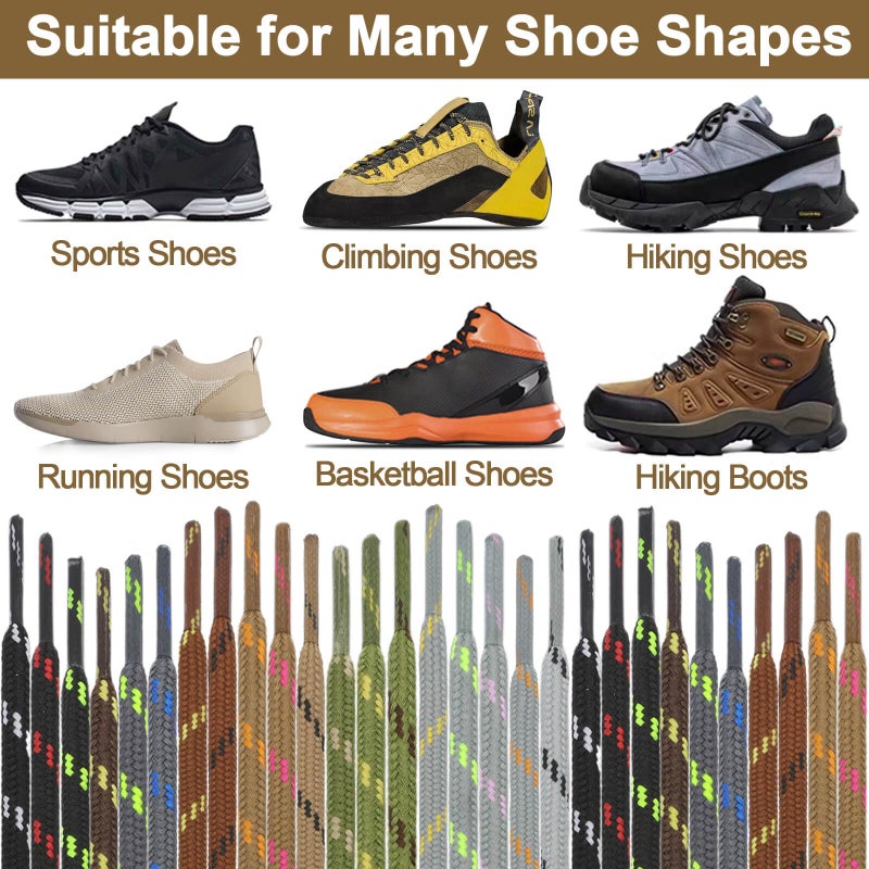 DELELE Round Work Boot Laces: 55 inch Black White Heavy Duty Hiking Shoe Laces for Boots 2 Pair - Image 5