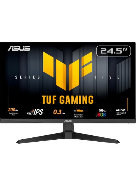 شاشة الألعاب ASUS TUF VG259Q5A: 24.5 بوصة، دقة Full HD (1920x1080)، 200 هرتز، IPS سريع، ELMB، 0.3 مللي ثانية GTG (أدنى)، مكبر صوت ستيريو، مركز DisplayWidget - أسود