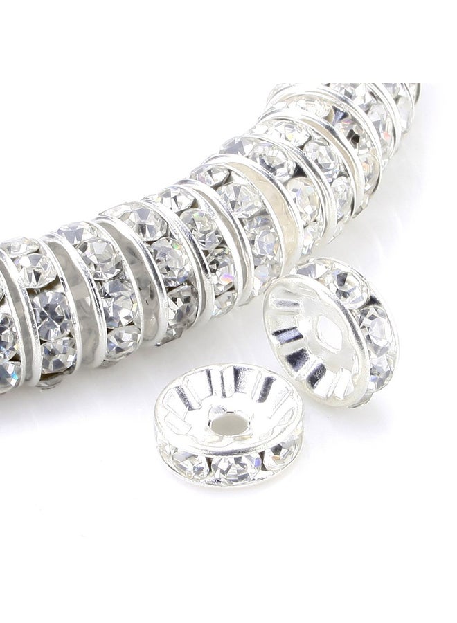 Large Silver-plated round spacer beads studded with Czech crystal rhinestone for jewelry and bracelet making, 100 pieces  - Image 1