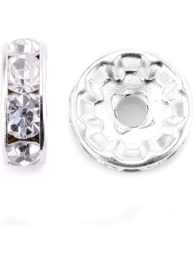 Large Silver-plated round spacer beads studded with Czech crystal rhinestone for jewelry and bracelet making, 100 pieces  - Image 3