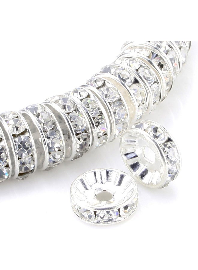 Large Silver-plated round spacer beads studded with Czech crystal rhinestone for jewelry and bracelet making, 100 pieces  - Image 2
