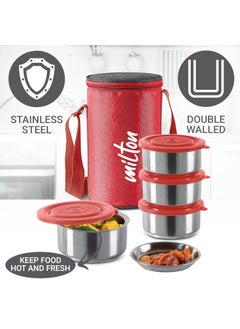Milton MILTON Ambition 4 Stainless Steel Tiffin, 4 Containers, 300 ml Each with Jacket, Red | Light Weight | Easy to Carry | Leak Proof | Food Grade | Odour Proof  - Image 4