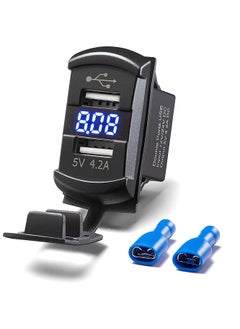 SYOSI Car Charger 4.2A Dual USB Port Socket Rocker Style Adapter Socket and Waterproof  Fast Charge Mount with Blue Led Digital Voltmeter for Rocker Marine Switch Panel on Boat RV Vehicle ect  - Image 1