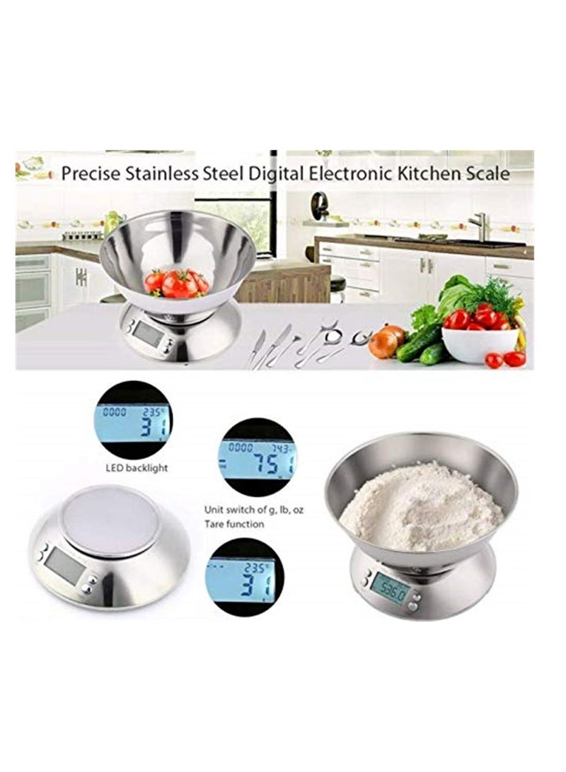 موازين مطبخ من الفولاذ المقاوم للصدأ ، مقياس وزن رقمي إلكتروني ، أداة طهي ، توازن الطعام ، دقة المطبخ مع وعاء 5 كجم ، 1 جم - Image 3