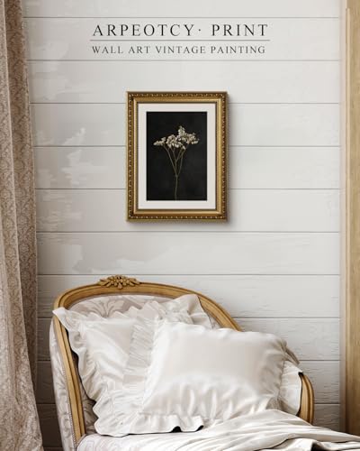 ARPEOTCY Vintage Gold Framed Wall Art Bathroom Bontanical Picture Decor Aesthetic Retro Dark Dried Wildflower Paintings Canvas Prints Classical Victorian Decor for Living Room Bedroom 11x14 inch - Image 3